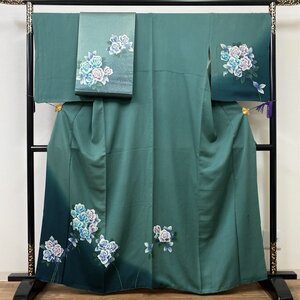 着物月花 斉藤三才 手描き染 ぼかし 薔薇 訪問着 袋帯 ２点セット 正絹 お太鼓柄 ガード加工 ki3376