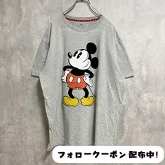 古着 used　Disney ディズニー　Mickey ミッキー　半袖プリントＴシャツ　スウェード調　グレー　クルーネック