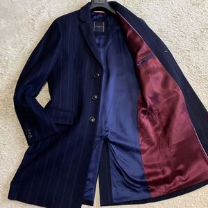 【美品】トミーヒルフィガー TOMMY HILFIGER チェスターコート 48サイズ/L位 裏地バイカラー ボルドー ネイビー ロング丈 ウール メンズ