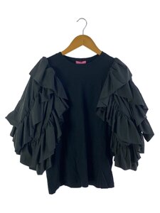 VIVIANO/24SS/Ruffle Sleeve T-shirt/M/コットン/BLK/VS-SS24-CS02