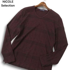 NICOLE Selection ニコル セレクション 通年 長袖 Vネック★ チェック ボーダー カットソー ロンTシャツ Sz.48　メンズ　C4T08938_A#F