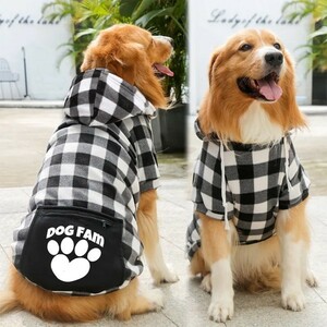 犬 ペット服 チェック柄 パーカー BW 2XL アメリカンピットブルテリア ウェルシュ コーギー 甲斐犬 紀州犬 四国犬 北海道犬 冬服 裏起毛