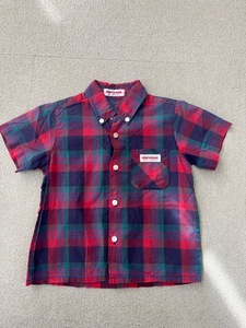 （I07217) ミキハウス/MIKIHOUSE 　チェック柄　半袖　ベビー　シャツ　赤系　サイズ80　日本製