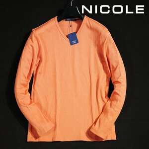 新品1円～★ニコル セレクション NICOLE selection メンズ ストレッチ 長袖 綿 リブ Vネック カットソー 48 L オレンジ ◆4888◆