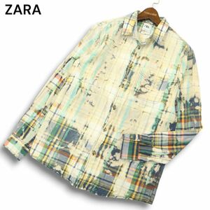 ZARA ザラ マン現行タグ★ 通年 RELAXED FIT ブリーチ加工 長袖 チェック シャツ Sz.S　メンズ　A4T09594_9#C