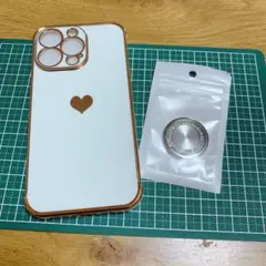 iPhoneケース ラブハート スマホケース ゴールド ハート　リング付き