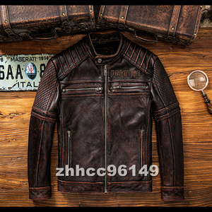 ■高品質■ライダース 最上級牛革 レザージャケット メンズ 革ジャン 本革 刺繍ハーレー バイクウエア ブルゾン オートバイ 