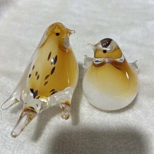 C697 硝子 置物 鳥 インテリア オブジェ ガラス製 小鳥 ペアセット 鳩 うずら コレクション