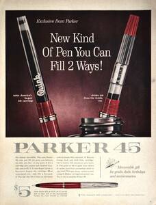 稀少・広告！1961年パーカー万年筆広告/Parker 45 Pen/文房具/D