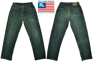 K-3401★美品★POLO JEANS COMPANY RALPH LAUREN ポロジーンズ ラルフローレン★ヴィンテージ加工 ブラック黒色 ストレート ジーンズ W29