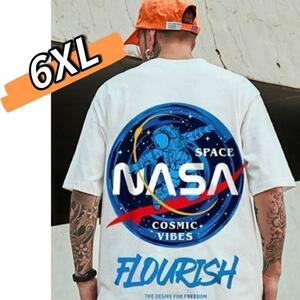 ★【大人気】メンズ　NASATシャツ　白　6XL　オーバーサイズ　バックプリント