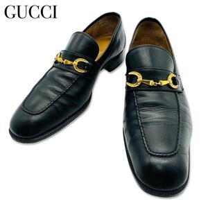 GUCCI　オールドグッチ　レザー　ローファー　約27.5cm　靴　シューズ 　黒　ブラック