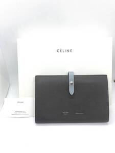 人気★CELINE セリーヌ ラージ ストラップ ウォレット 二つ折り 長財布 グレー