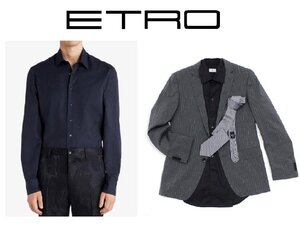 11万新品◆40=M～L◆エトロ◆ペイズリー総柄 長袖コットンシャツ ブラック黒【ETRO】1円