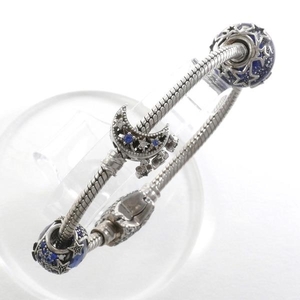 パンドラ Pandora シルバー バングル 人工石 ガラス 総重量約22.4g 約14cm 中古 美品 送料無料☆0315