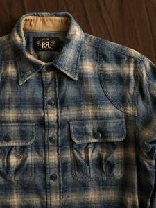 【名作】極美品 RRL SHADOW OMBRE PLAID SHIRT ダブルアールエル インディゴ 本藍染め シャドー オンブレ プレイド シャツ 激渋 XS