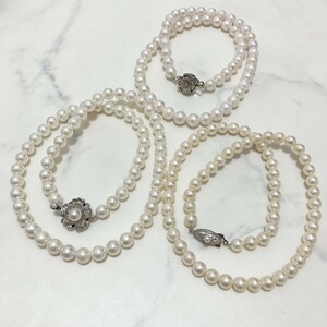 あこや真珠3本セット　パールネックレス　silver シルバー金具　艶ありパールネックレス