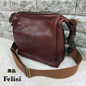 美品 Felisi フェリージ オールレザー ショルダーバッグ 0096 全レザーショルダーバッグ 本革鞄 サコッシュ 茶 ブラウン