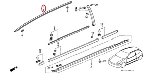 honda Genuine Parts Molding Assy., R/L. Roof EG civic 3door ルーフモール EG6/EG4/EG3 シビック　3ドア　ハッチバック