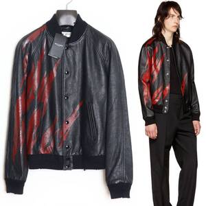 SAINT LAURENT PARIS 17AW 国内正規品 Flame Teddy Jacket 42 テディジャケット レザーブルゾン レザージャケット ラムスキン フレイム