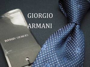 未使用品【GIORGIO ARMANI ジョルジオアルマーニ】 C1730 細身 ネイビー ロゴ SILK ブランド ネクタイ 古着 良品