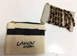 即決 新品 LANVIN en Blue ランバン　ポーチ　リボン　ベージュ　黒　ゴールド　チェーンストラップ　マチなし　小物入れ 雑誌 付録