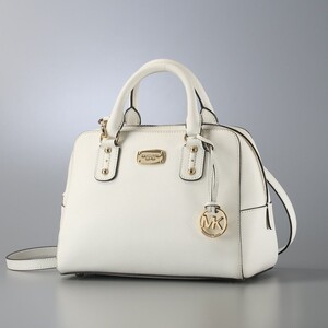 MH2140■マイケル コース/MICHAEL KORS*レザー ハンドバッグ*ショルダーバッグ*2way*手提げ 斜め掛け 鞄*MKロゴ チャーム*ホワイト系