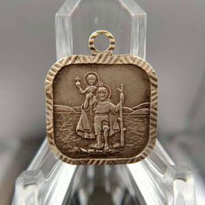 ヴィンテージ シルバー ペンダント チャーム 彫金 男性 子供 フォブ St christopher 聖人 アクセサリー ⑧ T5