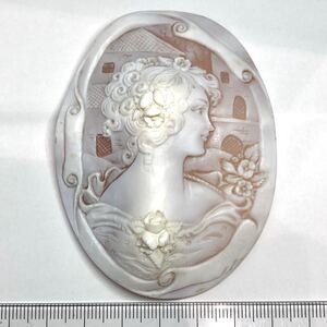 1円〜!!●シェルカメオ129.5ct●d 約80.2×61.3mm ルース 裸石 宝石 cameo shell 彫刻 アンティーク 貴婦人 作家物 BE6/DE2 w4い4