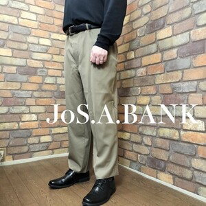 BP3-036【モデル175cm】★訳有格安!!★ Mexico製★USA古着★【JOS.A.BANK】ノータックワイドパンツ チノパン【40R W94cm】ベージュ カーキ