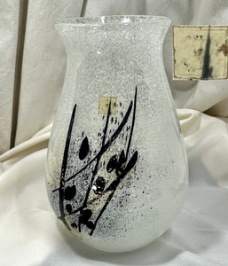 レトロ IWATA GLASS/岩田硝子/イワタガラス 手作り 白雪泡 墨染 金彩 花瓶/花器/オブジェ アートガラス used コレクション アンティーク