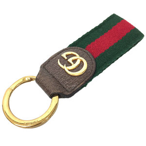 ゆうパケット発送 送料無料 GUCCI グッチ ウェビングライン キーリング キーホルダー レザー×キャンバス 中古 aq10194