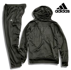 ◆J027新品【メンズL】黒 adidas アディダス 上下セット セットアップ フーディ ジャージ パンツ 三本ライン ロゴ プリント　2