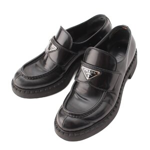 【プラダ】Prada　モノリス ブラッシュドレザー ローファー シューズ ブラック 37.5 【中古】【正規品保証】208428