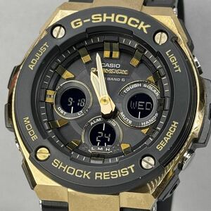 極美品G-SHOCK GST-W300G-1A9JF Gスチール/G-STEEL タフソーラー 電波受信 電波ソーラー マルチバンド6 ブラック ゴールド アナデジ