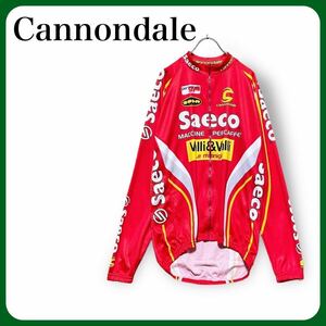 キャノンデール Saeco サイクルジャージ ＸＬサイズ ロードバイク サイクルウェア Cannondale 美品 長袖 前開き ジップアップ レッド