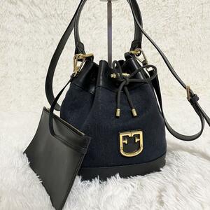 美品 FURLA フルラ コロナ キャンバス×レザー ポーチ付き 2WAY