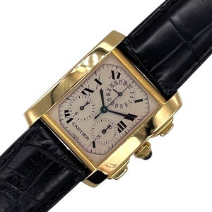 カルティエ Cartier タンク フランセーズ クロノリフレックスXL W5000556 アイボリー K18YG/社外ベルト/純正尾錠 腕時計 メンズ 中古