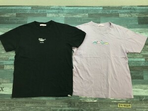 WC ダブル シー レディース メンズ シャーク・恐竜刺繍入り 半袖Tシャツ 2点セット まとめ売り F 紫ピンク・黒