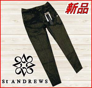 【国内正規品】75%OFF◆St.ANDREWSセントアンドリュースゴルフパンツブラックレーベル◆定価:41,800円◆春夏ストレッチ金糸ストライプ柄S黒