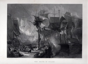 1865年 ターナー 鋼版画 Turner Gallery ヴィクトリー号の右舷から見たトラファルガーの海戦 The Death of Nelson