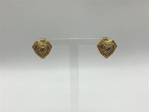 ■【YS-1】 美品 ■ ニナリッチ NINARICCI ロゴ イヤリング ■ NR ハート型 石付き ゴールド系 × シルバー系 【同梱可能商品】K■