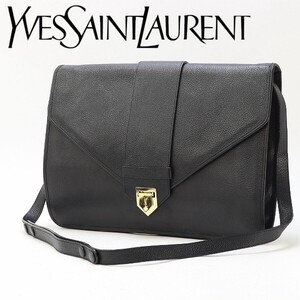 ヴィンテージ◆Yves Saint Laurent イヴサンローラン 裏地ロゴ レザー ゴールド金具 2Way 斜め掛け ショルダー クラッチ セカンド バッグ