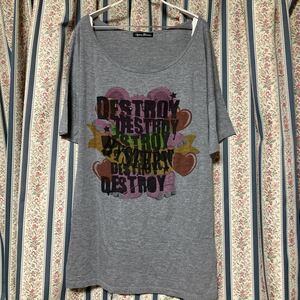 ヒステリックグラマー ゾウさんロゴ柄半袖ビッグTシャツ ビッグシルエット ワンピース テロテロTワンピ destroyロゴ プリント カットソー