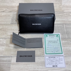 BALENCIAGA/バレンシアガ/センターブランドロゴ/レザーラウンドファスナー/長財布 小銭入れ付き/型押しレザー/販売証明書付き