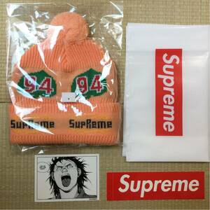 17AW 11/11 新品 未試着 ステッカー二枚付き シュプリーム ビーニー ピーチ色 Supreme Leaf Beanie