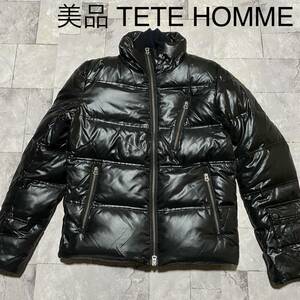 美品 TETE HOMME テットオム Downjacket ダウンジャケット ダブルジップ 2重ジップアップ 定価16000円程 ブラック サイズ6(L相当) 玉FS1242