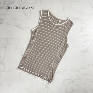 美品 GIORGIO ARMANI ジョルジオアルマーニ DEANNA SPA ボーダーデザインニットトップス レディース 茶色系 サイズ42*SC1111