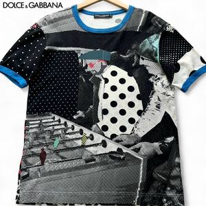 極美品/L相当◎ドルチェ&ガッバーナ DOLCE&GABBANA グラフィック 半袖 Tシャツ ドルガバ ドット アートデザイン 総柄 コットン メンズ 48