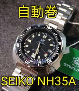 STEELDIVE 黒 自動巻き SEIKO NH35A プロスペックス タートル オマージュ ダイバー 機械式 ADDIES DIVE STEEL 防水 PAGANI DESIGN